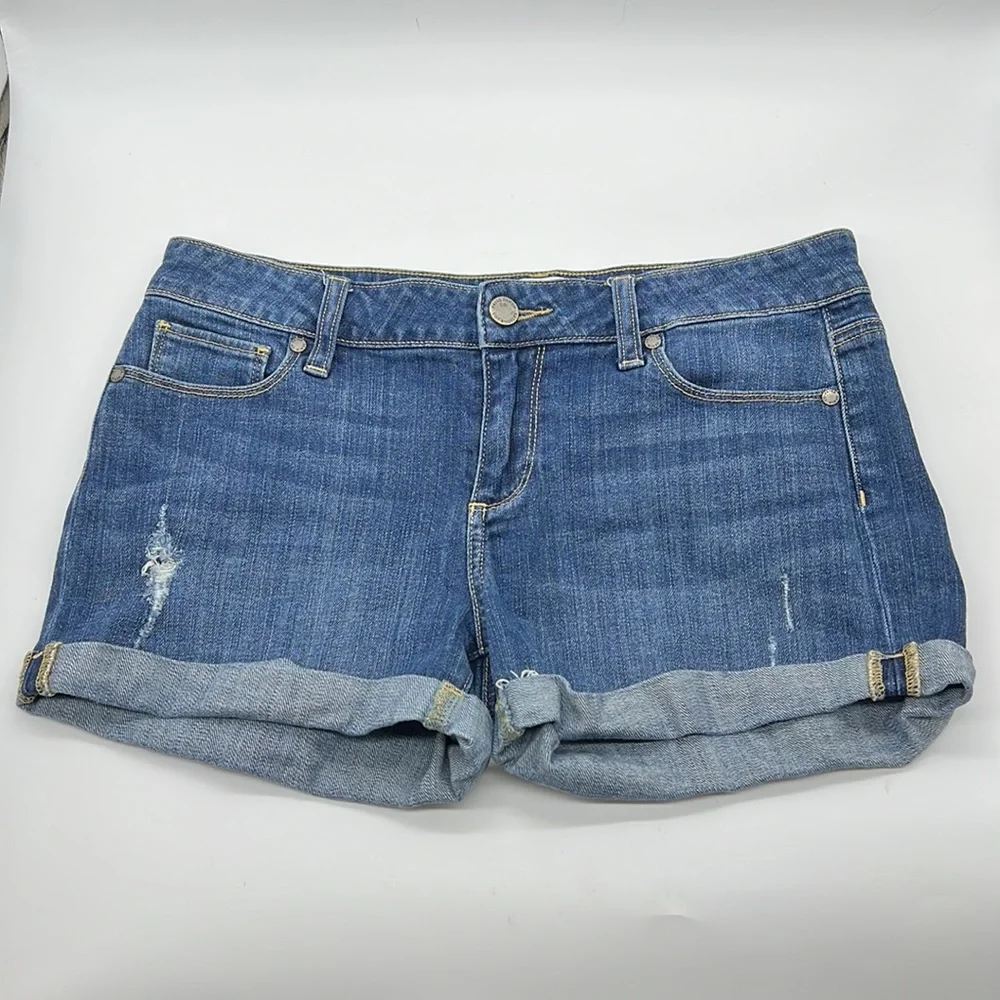 PAIGE Distressed Denim Shorts Raw Hem Folded Size 27 - Picture 12 of 12